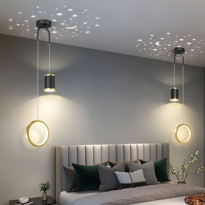 

2021 new star sky projection chandelier modern simple atmosphere bedroom lamp creative personality restaurant room bedside lamp