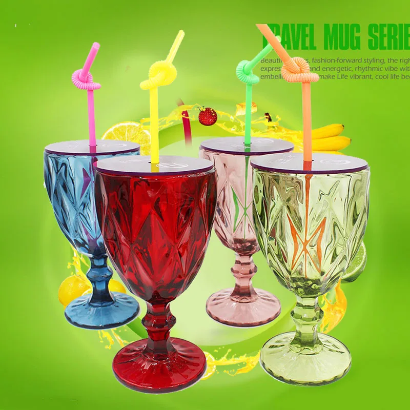 

Color goblet creative glass with lid juice cup drinking cup