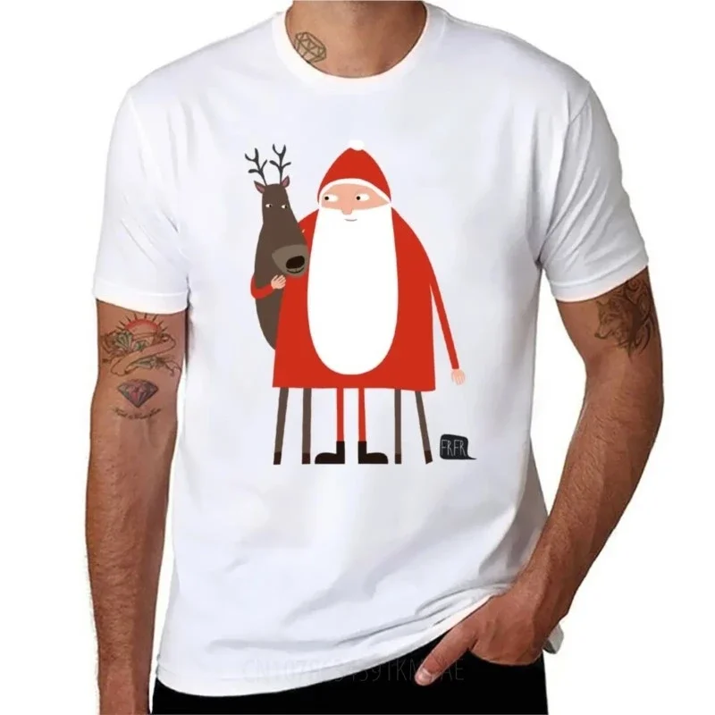 Santa and his reindeer / Weihnachtsmann mit Rentier T-Shirt kawaii clothes oversizeds mens white t shirts