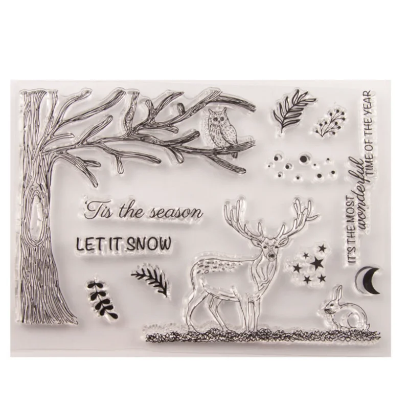 Симпатичные рождественские штампы с оленем резиновые наклейки для рукоделия
