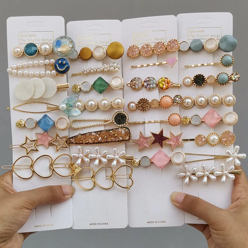 

5-8 Pcs/Set Pearl Hair Pins Women Kids Sweet Cute Clips Rhinestone Flower Sequins Princess Barrettes Hair Accessories