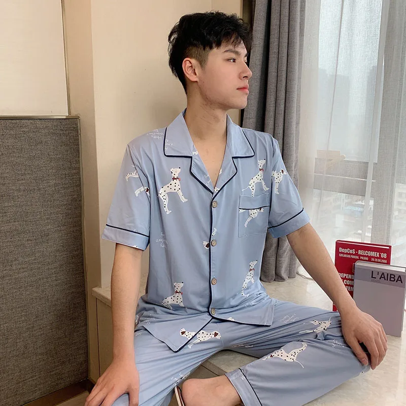Пижамный комплект мужской с эластичным поясом удобная одежда для сна Хлопковая