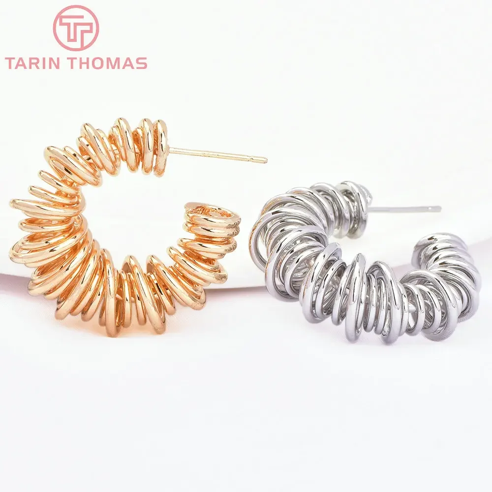 (7998) 2 шт. 27 мм 24 К золотого цвета латунные круглые пружинные серьги-гвоздики