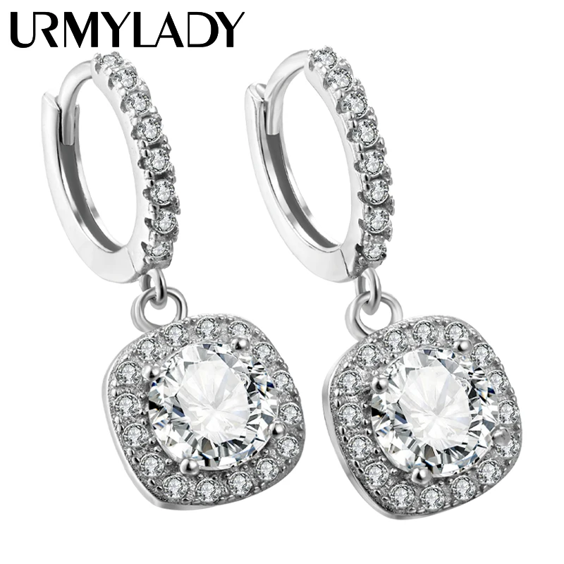 Серьги URMYLADY D цвета с муассанитом стерлинговое серебро 925 покрытые белым золотом