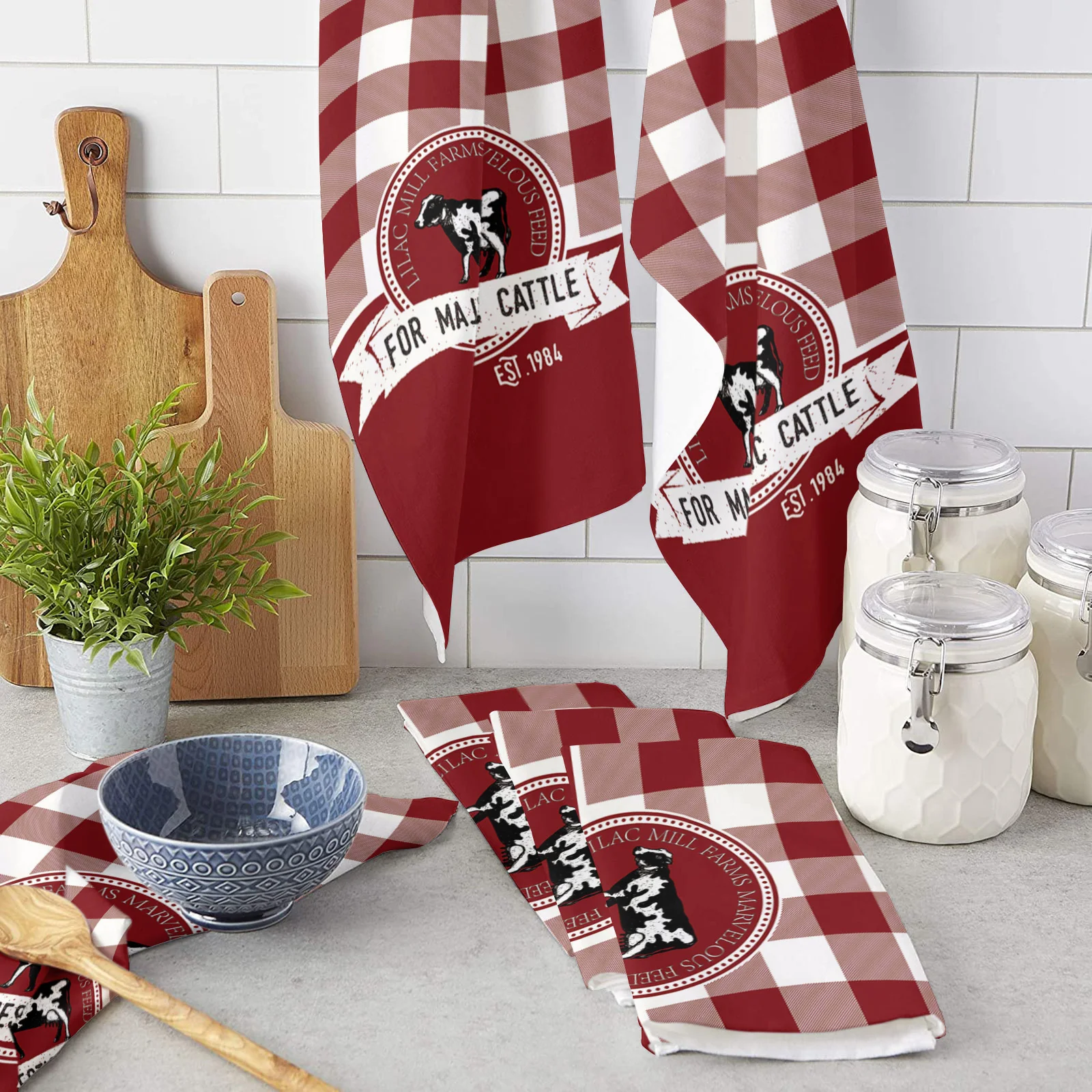 

Farm Animals Cows Plaid Kitchen Towel Cleaning Cloth Microfiber Soft Household Super Absorbent Dish Washing Cloth
