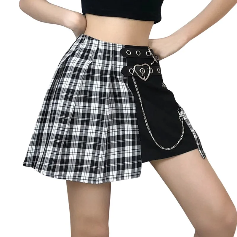

Kawaii Summer Casual Ladies Plaid Pleated Skirt Black Gothic Sweet Women Pleated Skirt Fashion Plaid Mini High Waist Chic Skirts