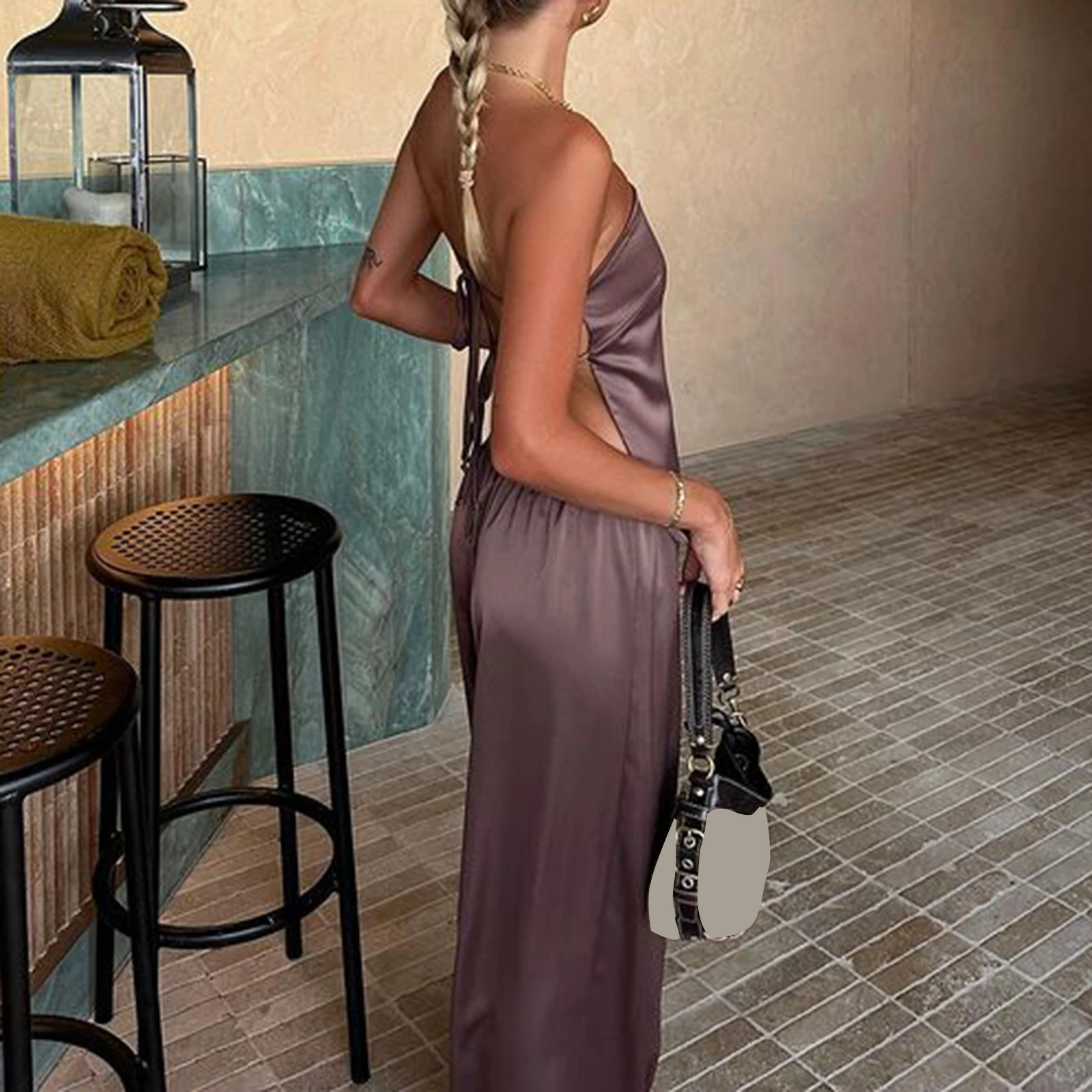 Женский сексуальный комплект из 2 предметов эластичные широкие брюки с открытой