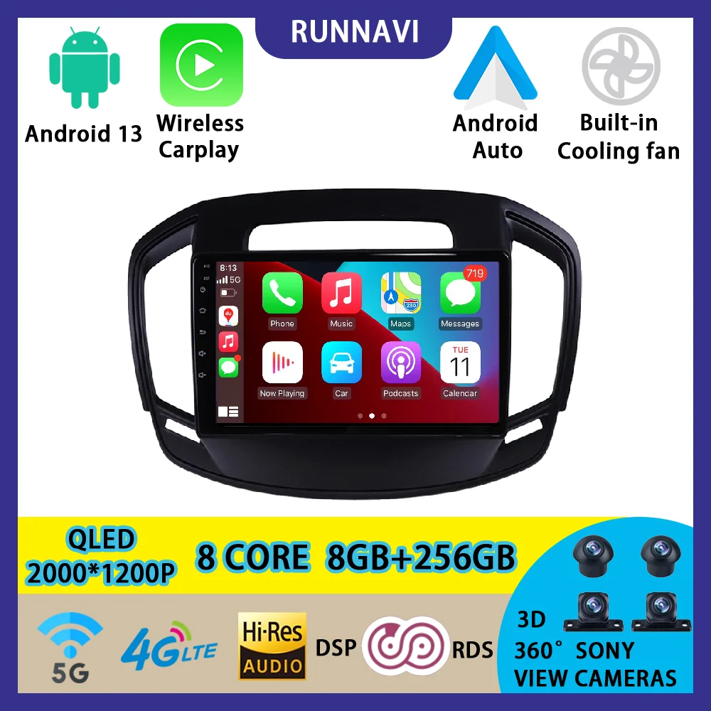 

Android 13 для Buick Regal 2014 2015 автомобильное радио, стерео, мультимедийный видеоплеер, навигация GPS, беспроводной Carplay RDS DSP Авто QLED