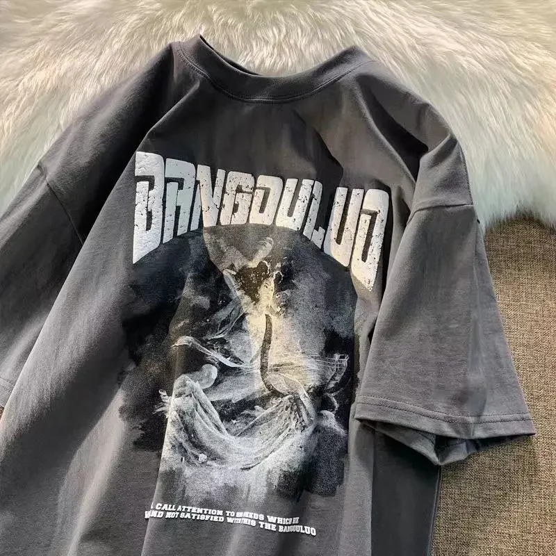 топы с принтом одежда футболка рок корейский стиль аниме японский черная