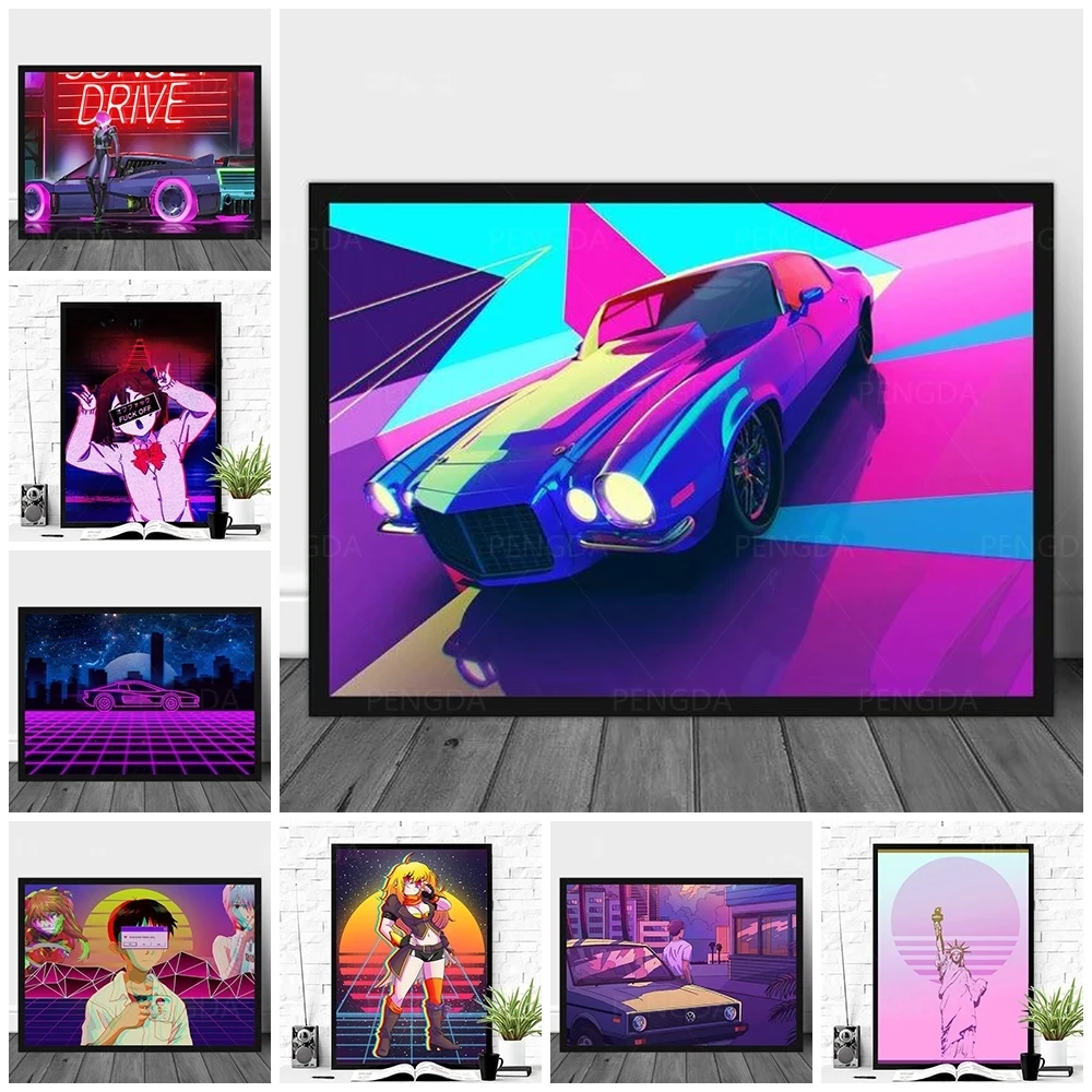 

HD Prints Pictures Home Purple Sexy Boy Girl Purple Car Decor Paintings Canvas Modular Poster For Bedroom Wall Art No Framework