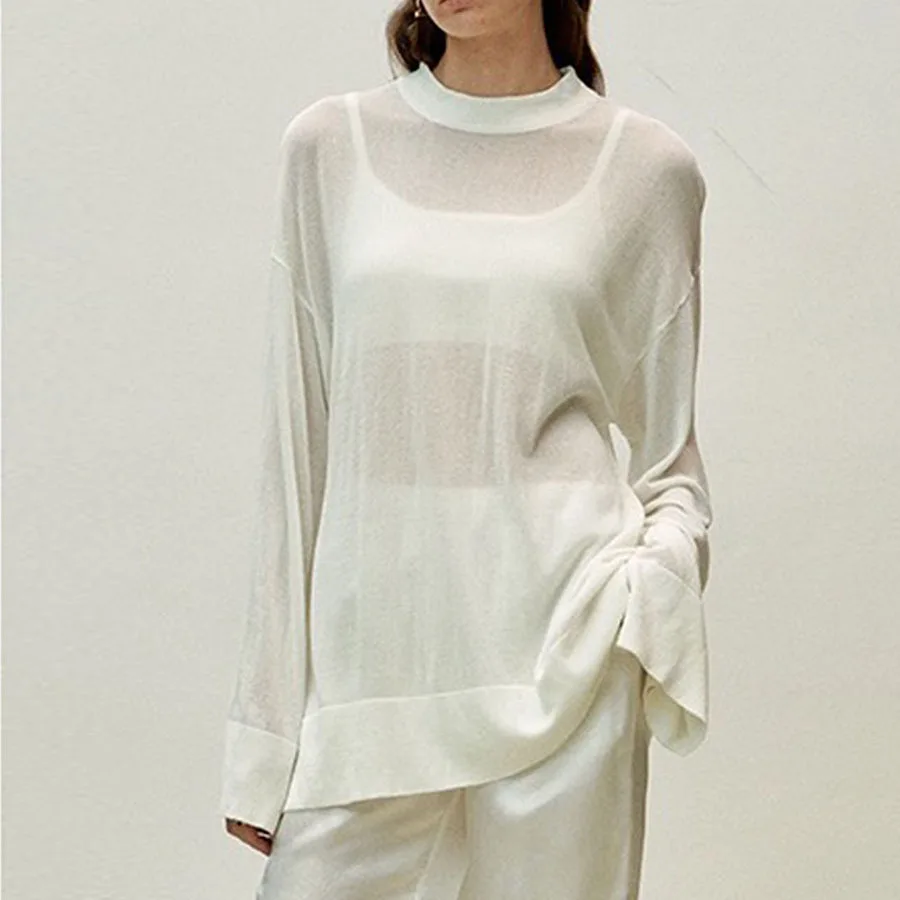 Простой Микро Прозрачный легкий свободный солнцезащитный свитер Топ пуловеры