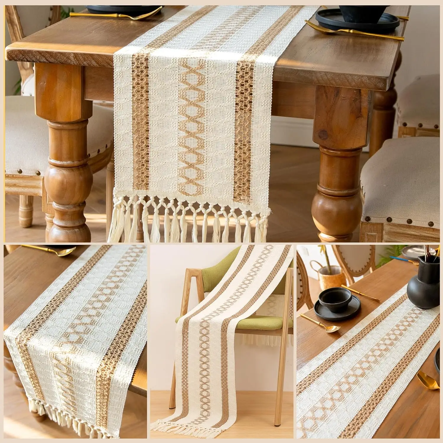 Настольная дорожка в скандинавском богемном стиле с кисточками Минималистичная