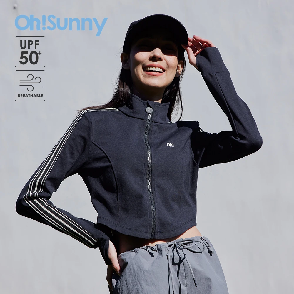 OhSunny Fitness Top Bomber Jacket Women Stretch Slim Yoga Clothing Running Sports Long-sleeved UPF80+ Sun Protection Coat