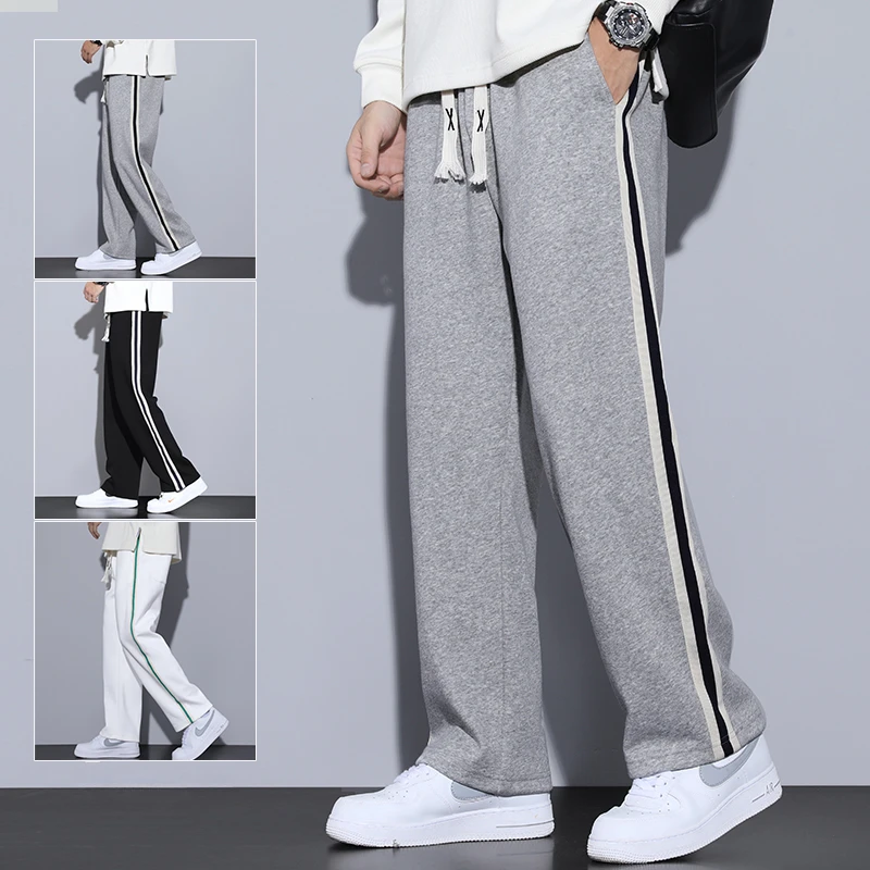 Брюки мужские летние повседневные с эластичным поясом и кулиской прямые брюки