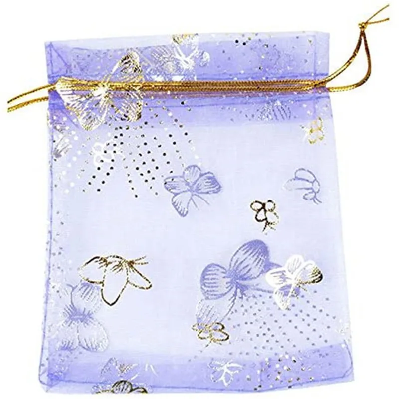 100pcs 10*12cm Purple Butterfly bronzing gift bag Jewelry bag Wedding Candy Bag Christmas gift bag Bundle mouth small net bag