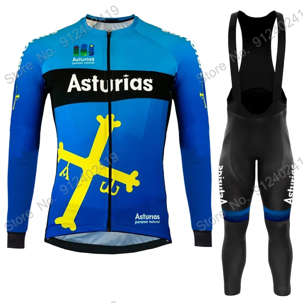

2021 Asturias Por Team New Mens Cycling Jersey Set Long Sleeve Summer Clothing Road Bike Suit Pants Bib MTB Maillot Culotte