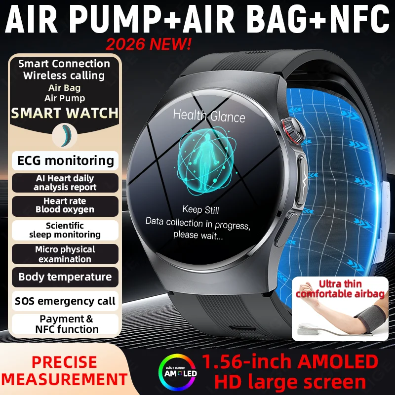 Фото Умные часы LIGE New Airbag Air Pump с точным измерением артериального давления, функцией микро-физического обследования, ЭКГ+PPG, для мужчин. №1