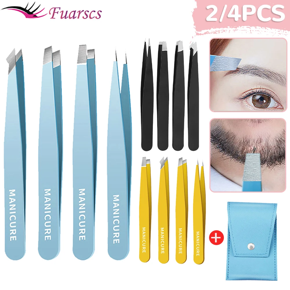 

2/4Pcs Eyebrow Hair Removal Tweezers Stainless Steel Eyelash Clip Professional Lash Tweezer Set Eyebrow Forceps Tip Makeup Tools