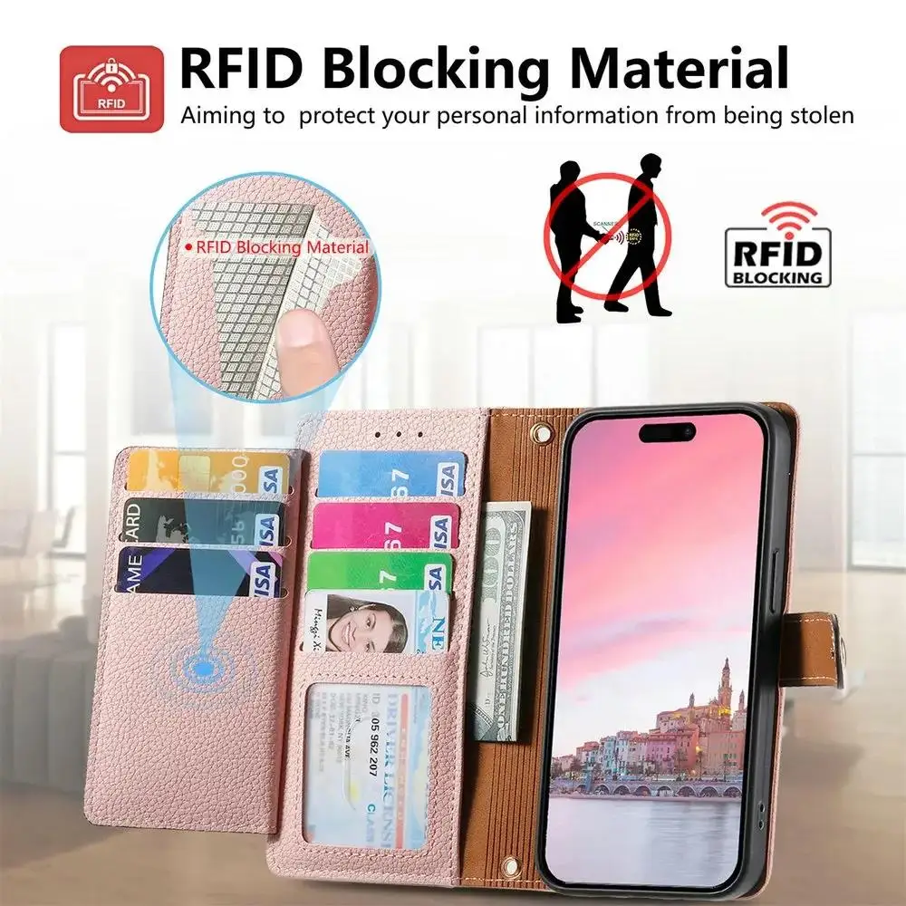 Чехол-кошелек на молнии с RFID-блоком для Oppo A98 A78 A96 A74 A54 A57 A94 A54s A77 A57s A58 A38 A18 A17 k A79 4G 5G