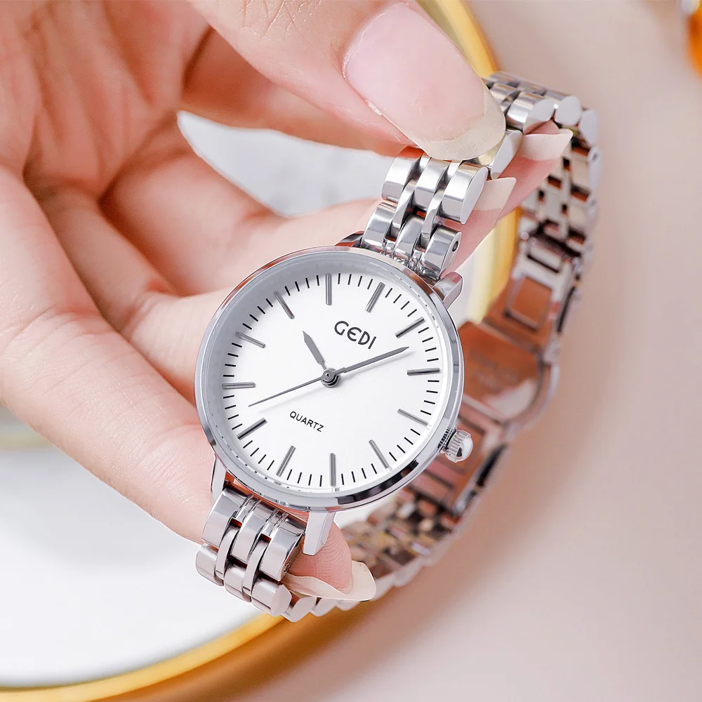 GEDI Fashion Silver Stainless Steel Watch for Women Luxury Brand 30M Waterproof Analog Quartz Elegant Ladies Watch Dropshipping