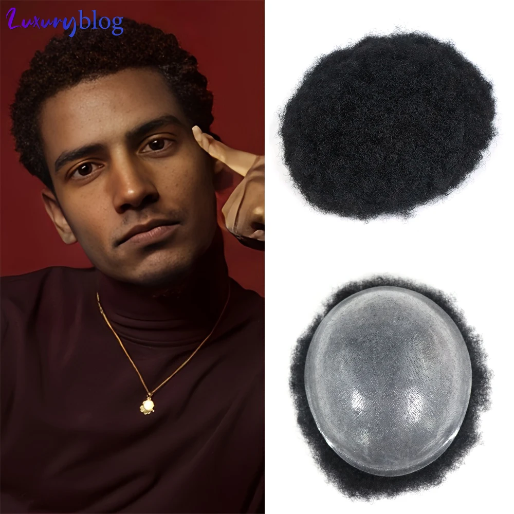 Афро вьющиеся человеческие волосы протез рандомный для мужчин полная кружевная