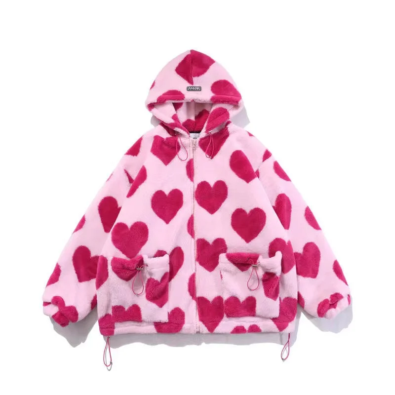 

Women's faux rabbit fur jacket autumn and winter 2021 new love plush jacket women loose hooded thick cotton-padded clothes tide