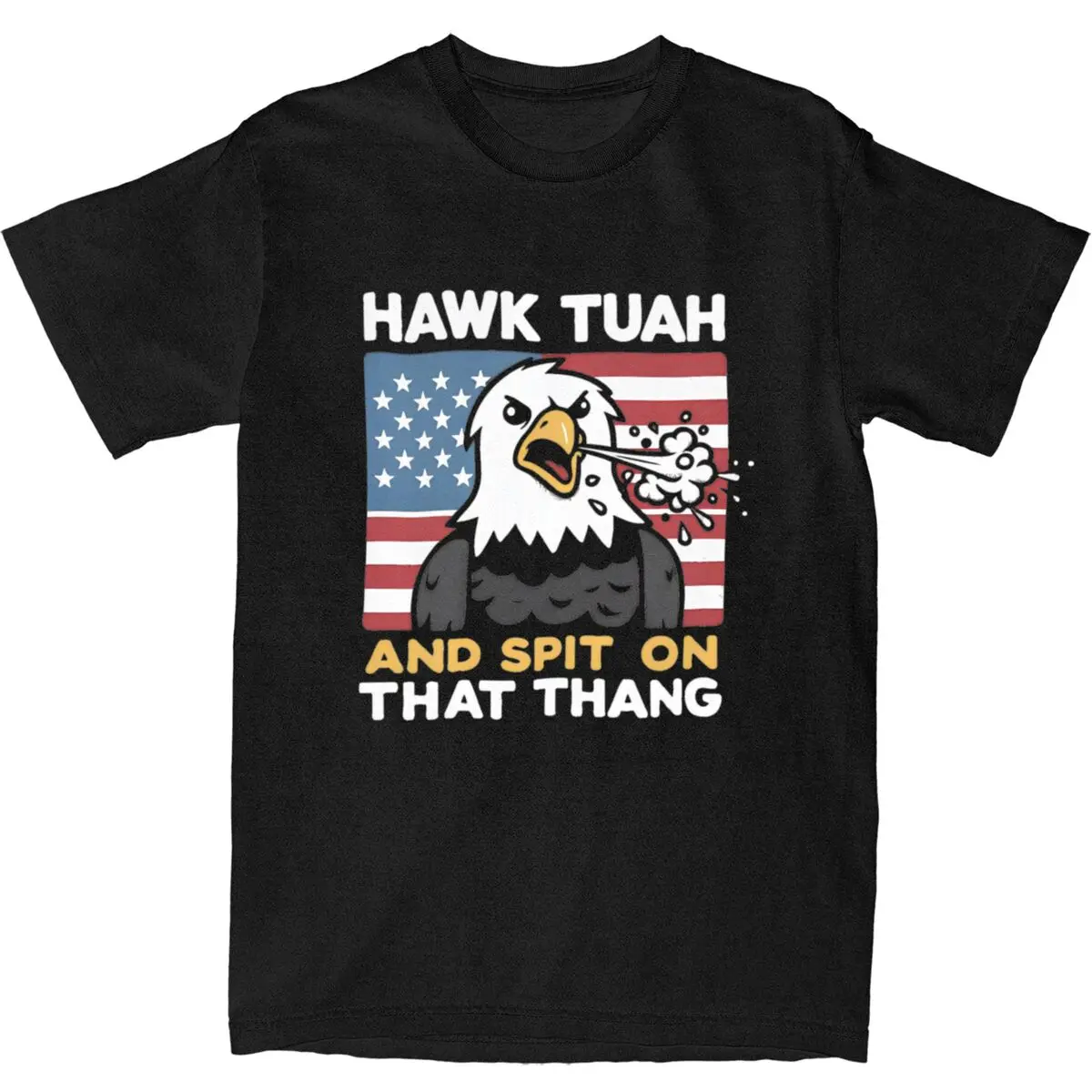 Футболка с надписью Hawk Tuah 24 и воплением на это футболка смешным юмором