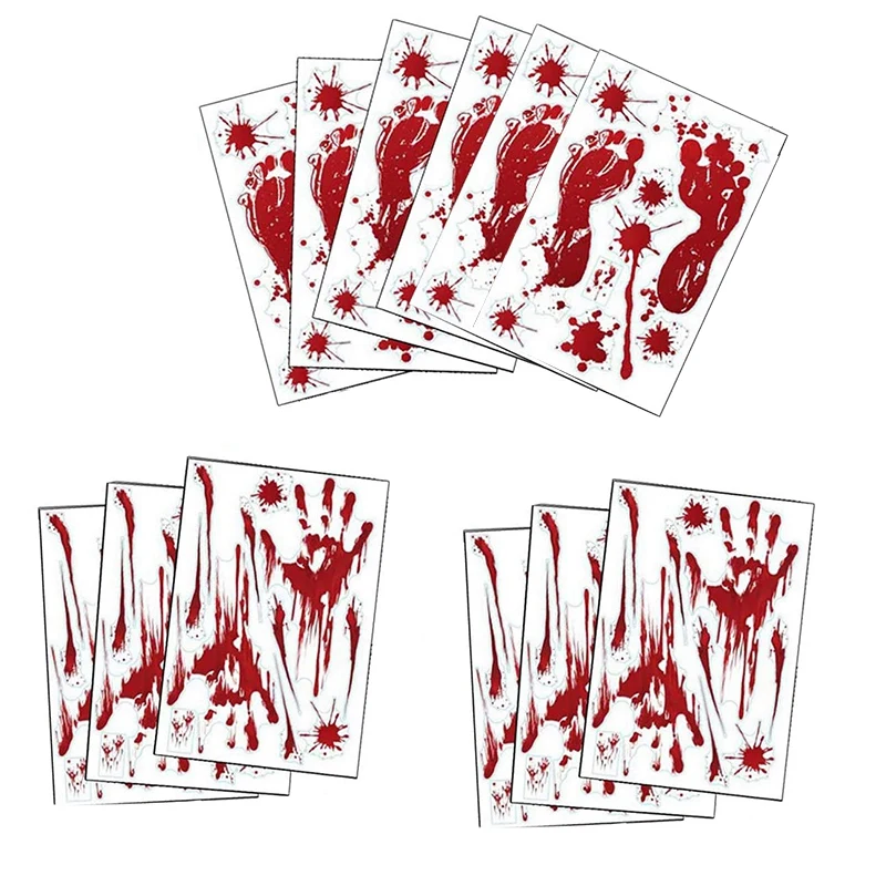 

Bloody Handprint Footprint Halloween Decorations, 12 Sheets Bloody Wall Decal Floor Clings, Halloween Party Decorations