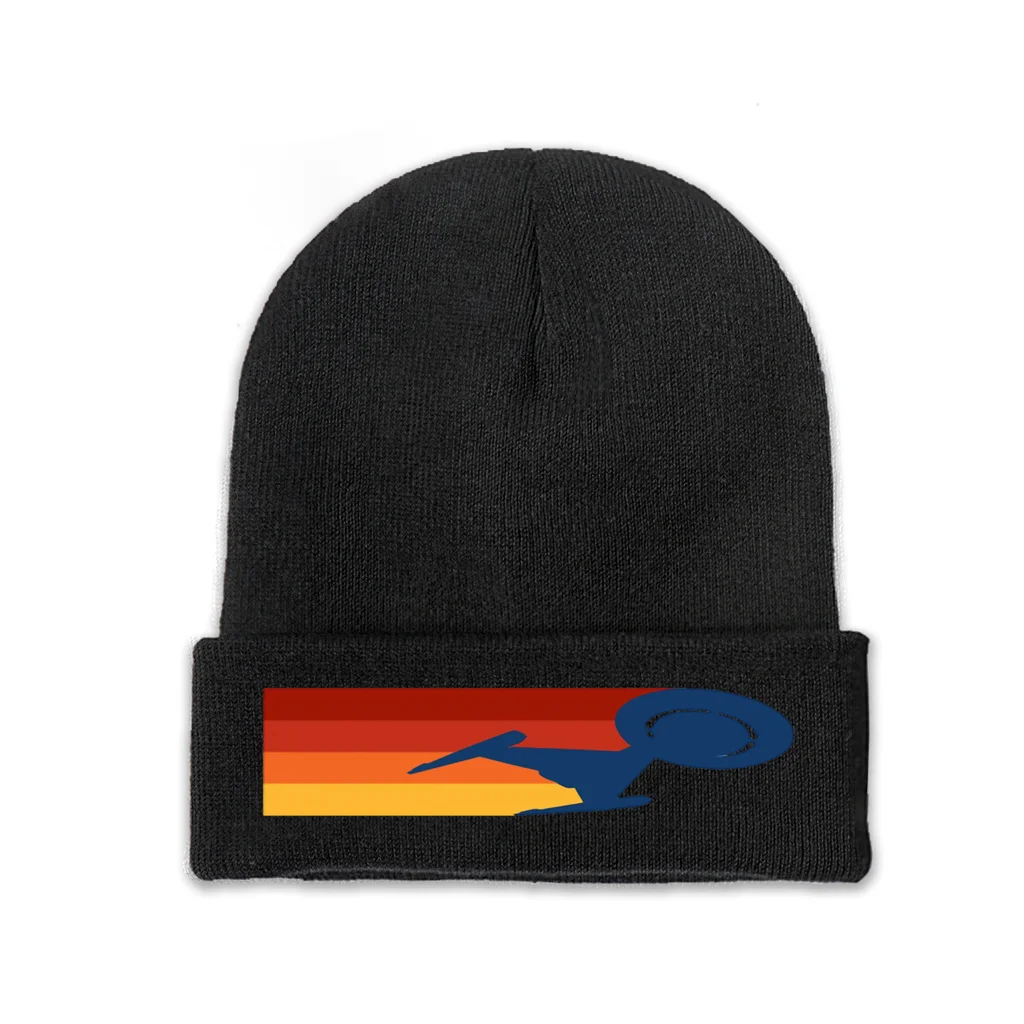 

Star Trek Trekkers TOS Space Film Skullies Beanies Caps Retro Striped Ship Silhouette Knitted Winter Warm Bonnet Hats Ski Cap