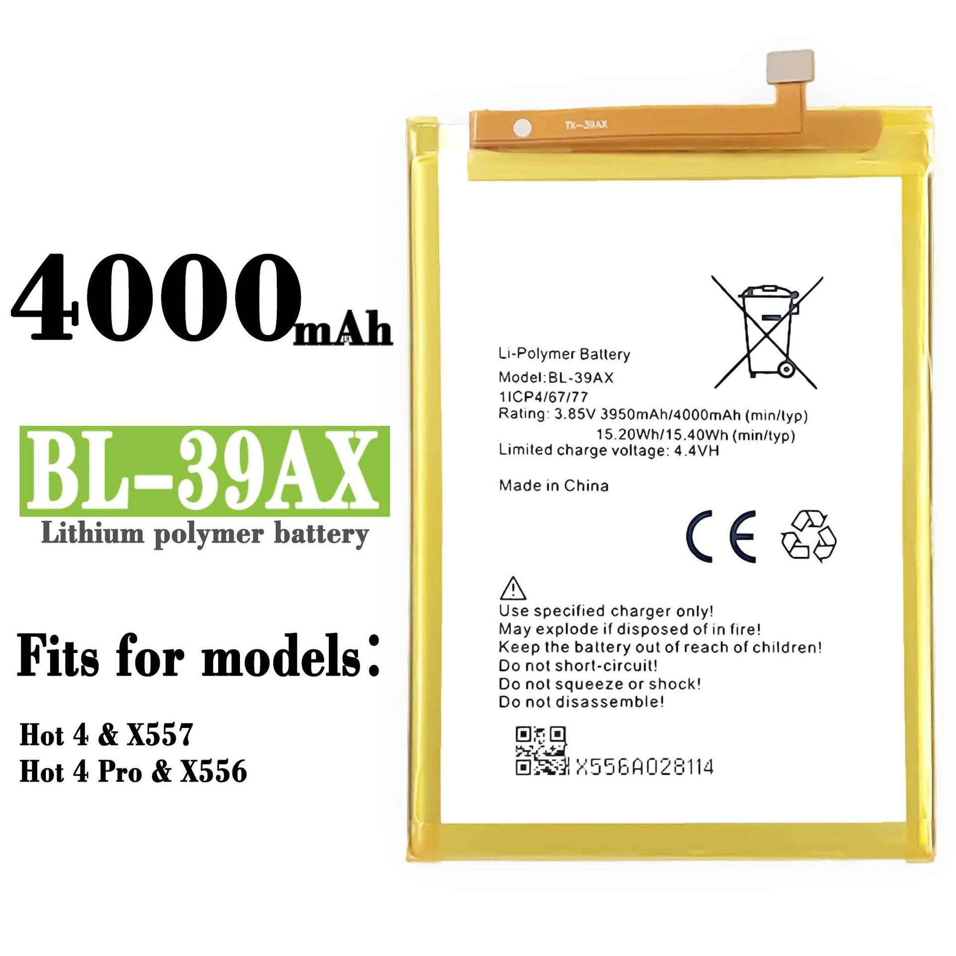 

Applicable infinix X557 / X556 / HOTE4 Pro / Hot 4 BL-39AX built-in mobile phone lithium battery