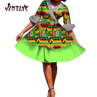 african print dresses girl knee length skirt dress with belt dashiki party outfit large size nigerian abayas for women wy7345