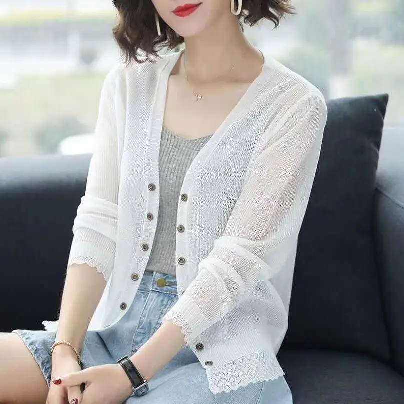 

New 2023 pring Summer Cardigan Women Hollow Out Knitted Sweater Female Cardigans Women Thin Jacket Coat Ladies Tops