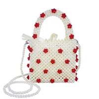 new summer girl fashion handbag hand woven beaded pearl bag mini hand bag square simple messenger bag flower female bag