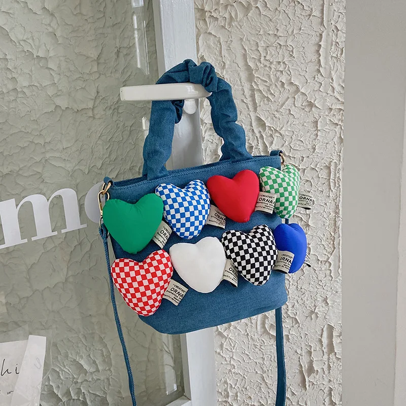 

Cute Basket Women Tote Bag Casual Denim Canvas Ladies Shoulder Crossbody Bags Fashion Love Design Female Purses and Handbag 2022