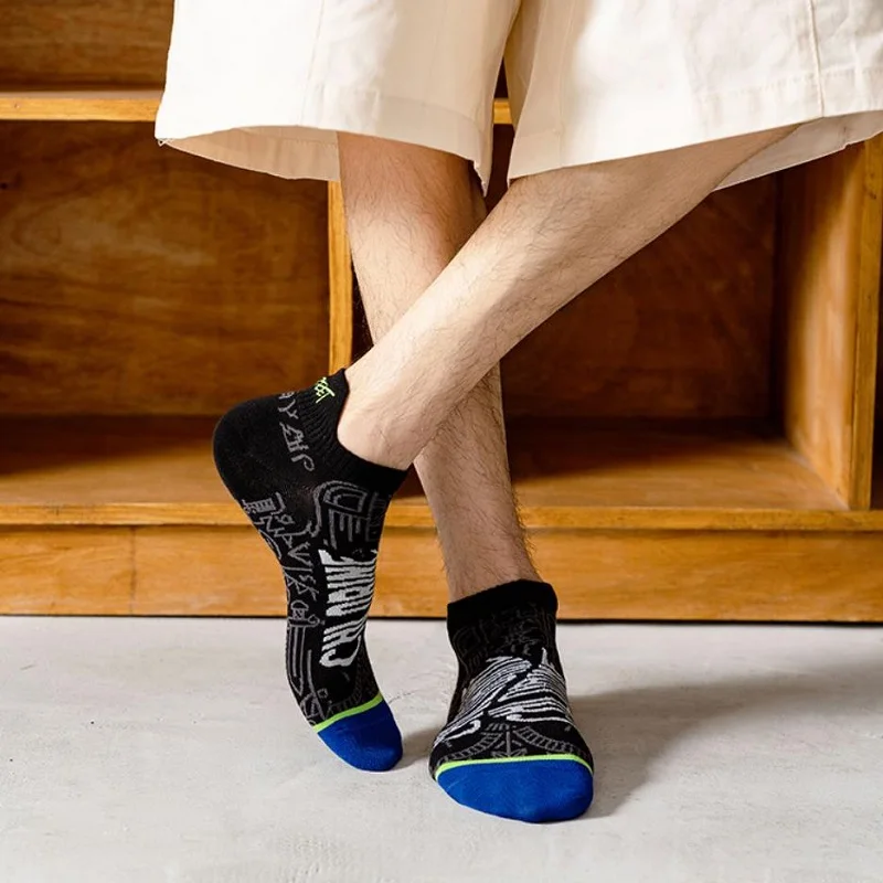 5 Pairs Men Casual Ankle Socks Summer Breathable Low Cut Invisible Boat Socks Male Street Fashions Sports Preppy Style Socks Set