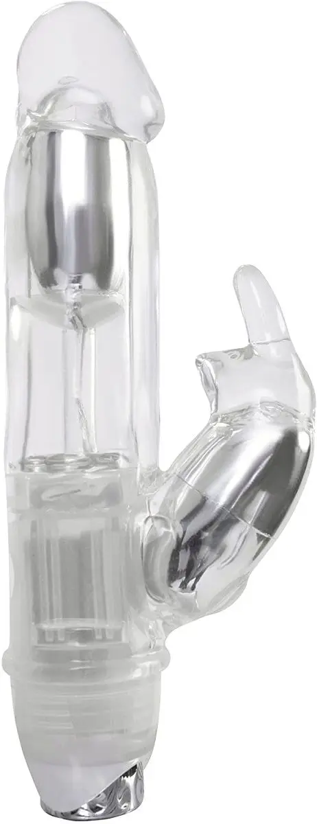 Прозрачный вибратор с клиторальным зайкой Lucidity Big Bang Light Up Vibe - 16 см. | Красота и