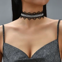fine chic rhinestones clavicle chain chokers punk harajuku style sexy black lace femme choker necklace for women jewelry gifts