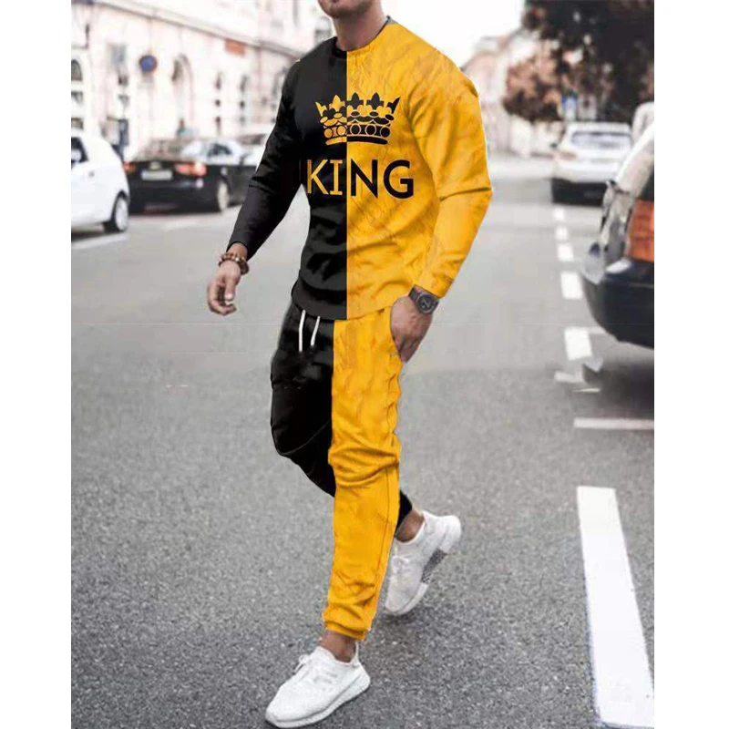 Summer Jogger Tracksuit For Men 2 Piece Outfits Long Sleeve T Shirt Set Trousers Clothing Sports Suit Pant Streetwear Oversized