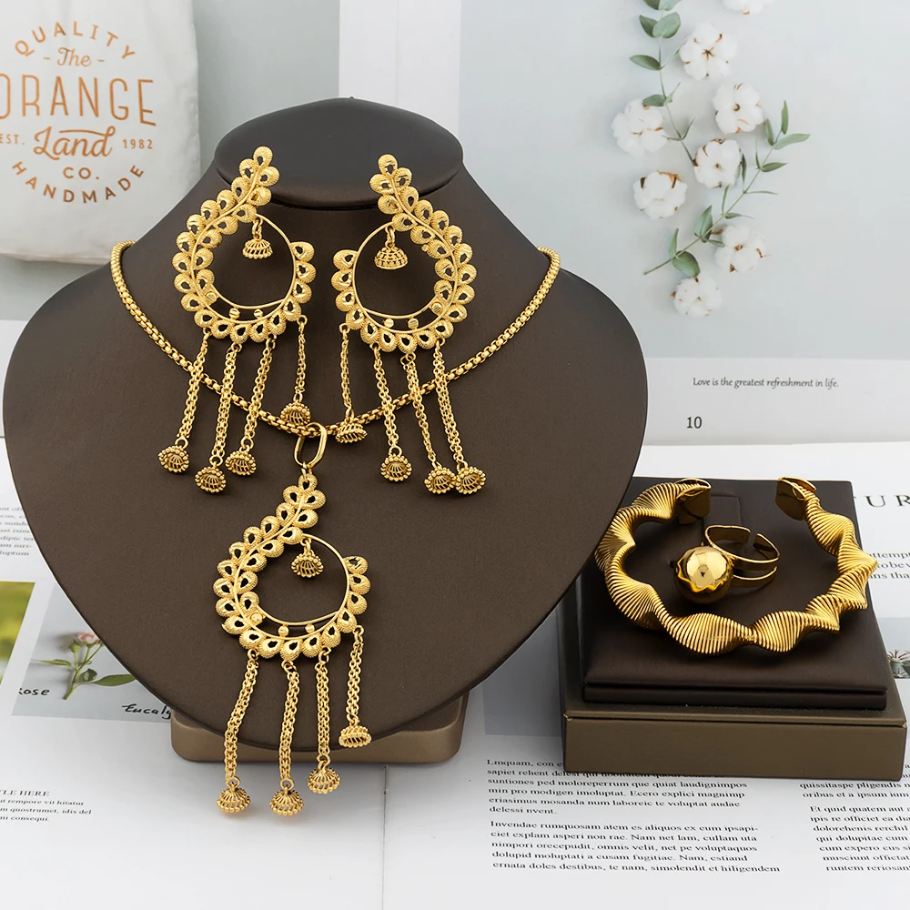 

Роскошные дубайские серьги золотого цвета с длинной кисточкой для невесты, ожерелье, африканская Длинная цепочка, подвеска, подарок для свадебной вечеринки
