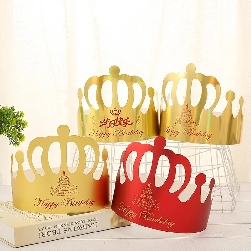 

10pcs/set Birthday Crown Hat Boys Girls Baby Shower Decors Birthday Party Decorations Gold Princess Headband Cake Hat