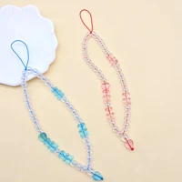 2022 colorful heart acrylic beaded phone chains striped beads cell phone charm lanyard rope for mobile telephone strap