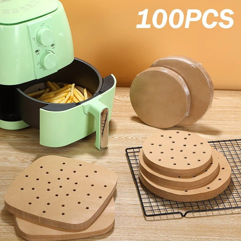 

100Pcs Air Fryer Paper Round Square Non-Stick Pad Mat For Baking Kitchen Food Oil-proof Paper Air Fryer Accessories Tools