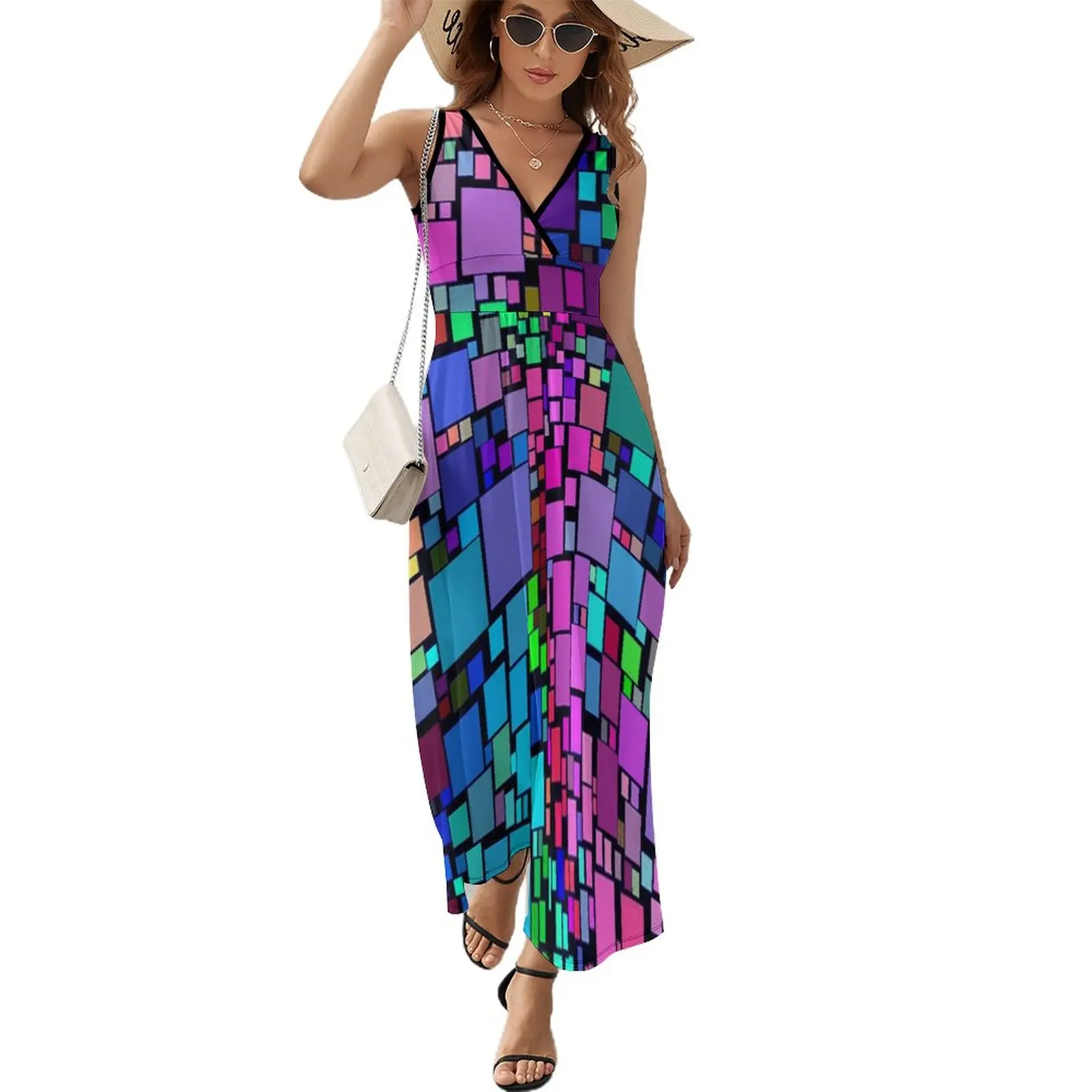 

Женское длинное платье в стиле бохо, разноцветное пляжное платье-макси в стиле ретро 80-х и 90-х годов с высокой талией и принтом, лето