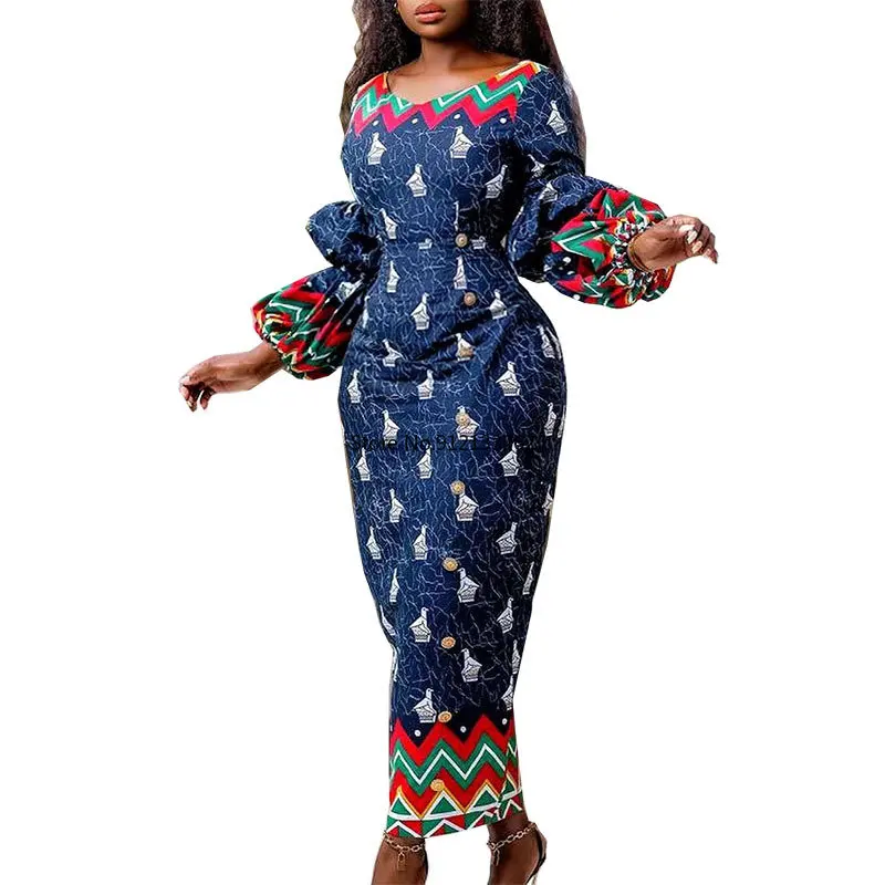 

Spring Summer African Dresses for Women 2023 African Women Long Sleeve O-neck Polyester Printing Long Dress Maxi Dress