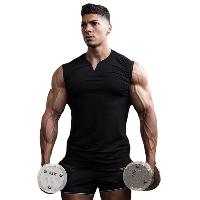 

Men's Summer Tank Top Bodybuilding Fitness Cool V-neck Tank Top Men Gyms Jogging-clothing Stringer Workout Shirt Undershirt