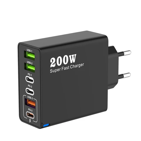 6-портовое зарядное устройство USB C PD, 200 Вт, быстрая зарядка 3.0, USB-зарядное устройство типа C, адаптер для сверхбыстрой зарядки для iPhone, Samsung, Xiaomi