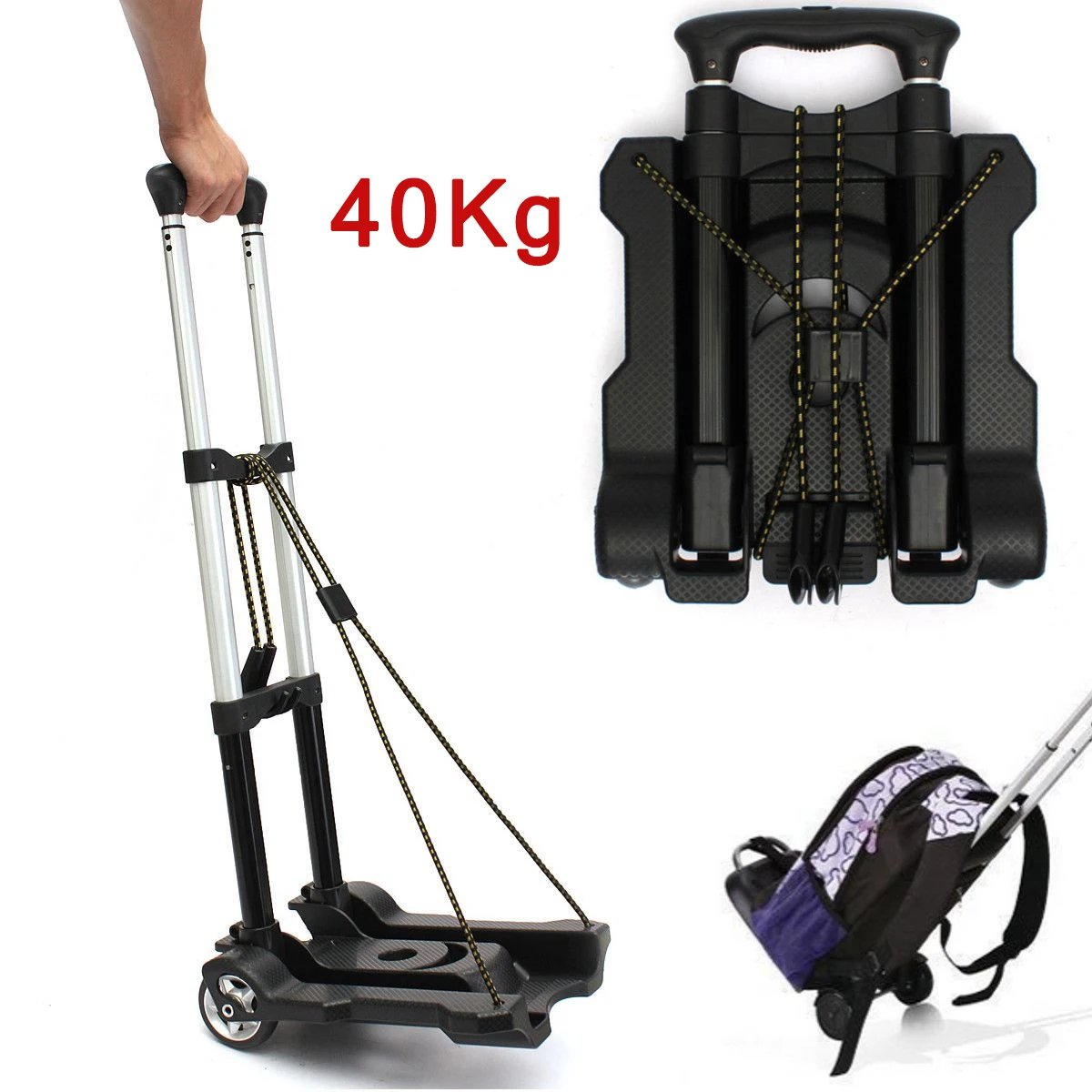 

40kg Heavy Duty Foldable Hand Sack Wheel Trolley Folding Truck Barrow Cart Travel Luggage Shopping Cart Portable Home Use car