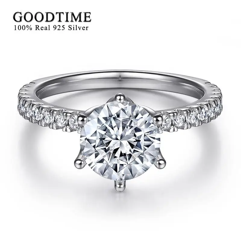 

Luxury Pure 100% 925 Sterling Silver Ring For Women Round Zircon Ring Fashion Style Bridal Wedding Jewelry Gift For Party