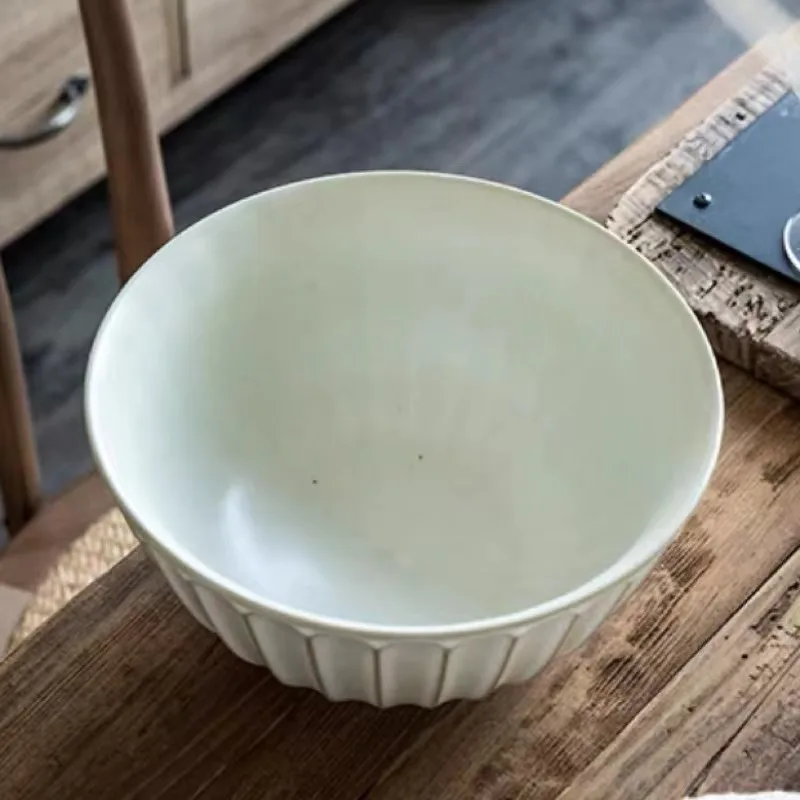 

Hand Made Coarse Pottery Large Capacity Ceramic Bowls Retro Relief High Foot Soup Bowl Unique Texture Household Tableware