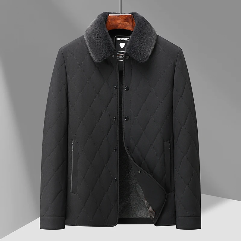 Зимние мужские теплые пуховики темно-синие черные Хаки Стеганые куртки из смеси